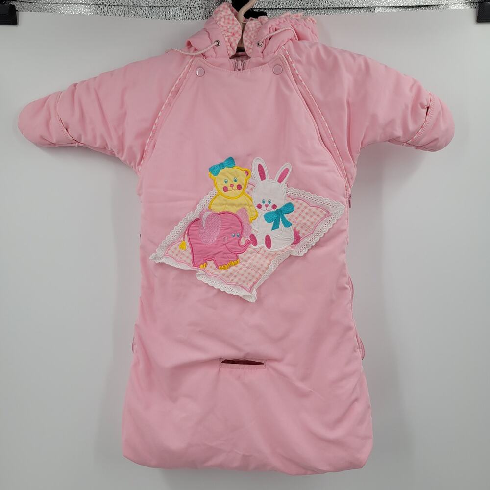 Climate Control car snow suit pink sz 0-6M yellow bear white bunny pink elephant
